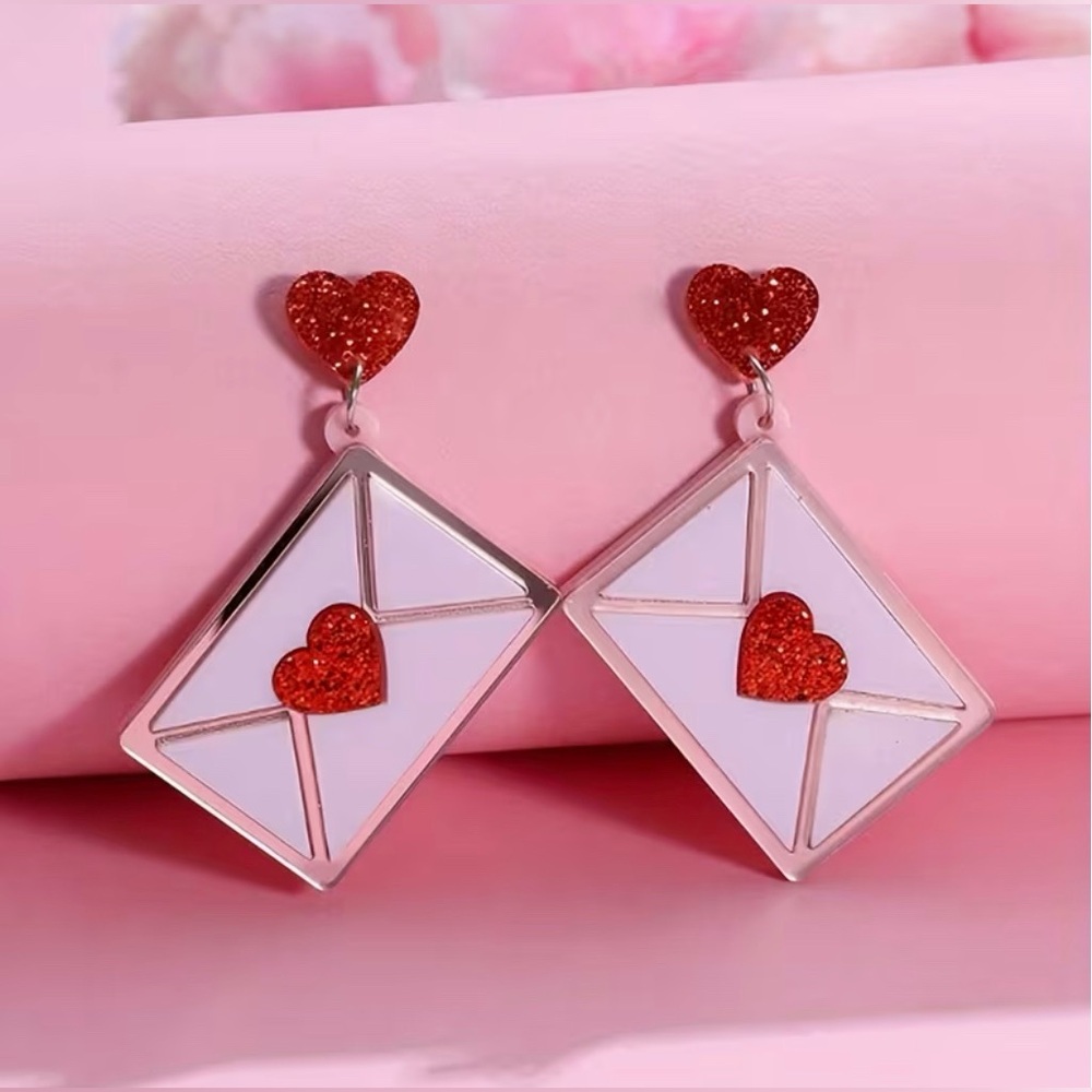 Love Letter Heart Envelope Drop Earrings Modern Valentines Day